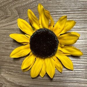 Large 5 in Yellow Sunflower Brooch Pin Poly Silk Button Jewelry